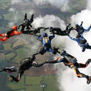 nine divers free falling